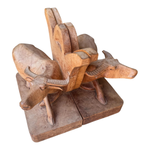 Pair of Vintage Carved Wooden Water Buffalo Bookends