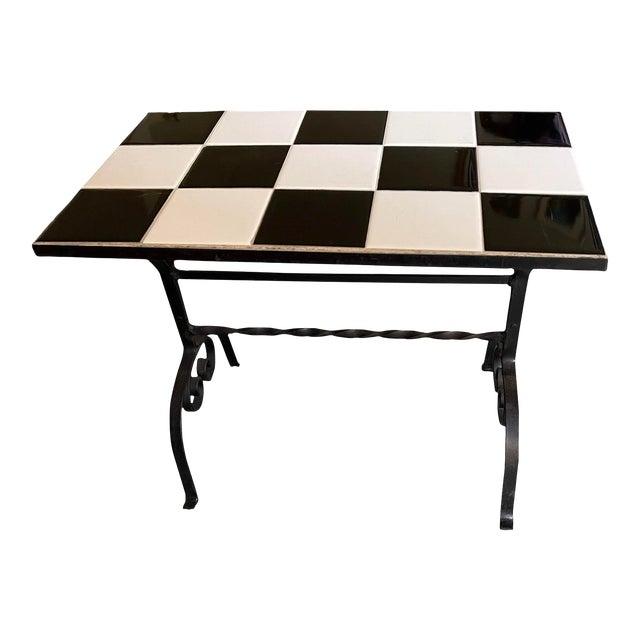 1960s Mid-Century Modern Black and White Mosaic Tile Side Table For Sale
