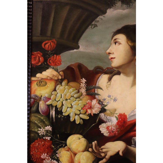 Abraham Brueghel, Girl with Flowers and Fruit, 1680, Oil on Canvas, Framed For Sale - Image 10 of 17