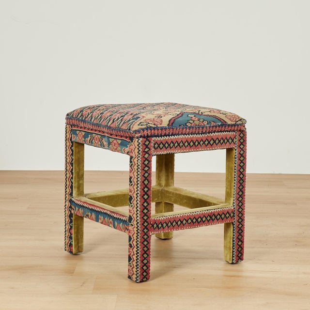 Mid-Century Modern Pair of Stools Upholstered in Antique Persian Kilim For Sale - Image 3 of 14