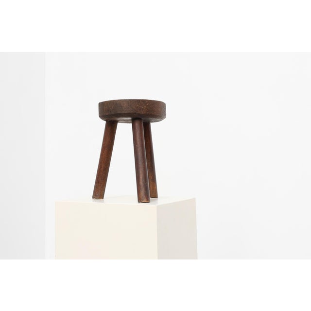 French Rustic Oak Wooden Tripod Stool, 1890s For Sale - Image 4 of 10