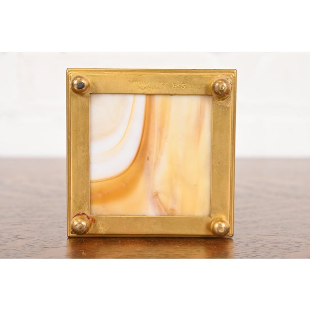 Tiffany Studios New York Pine Needle Bronze Doré and Favrile Slag Glass Inkwell For Sale - Image 9 of 12