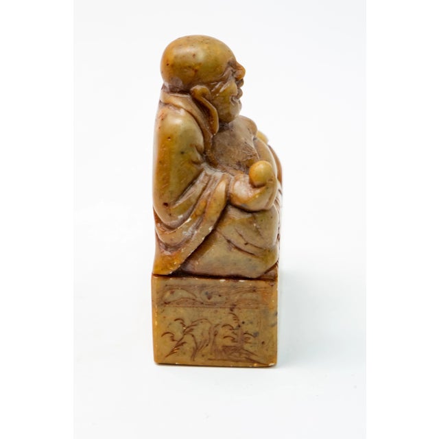 Cream Chinese Soapstone With Shoushan Buddha Hand Carved Chop Seal For Sale - Image 8 of 11