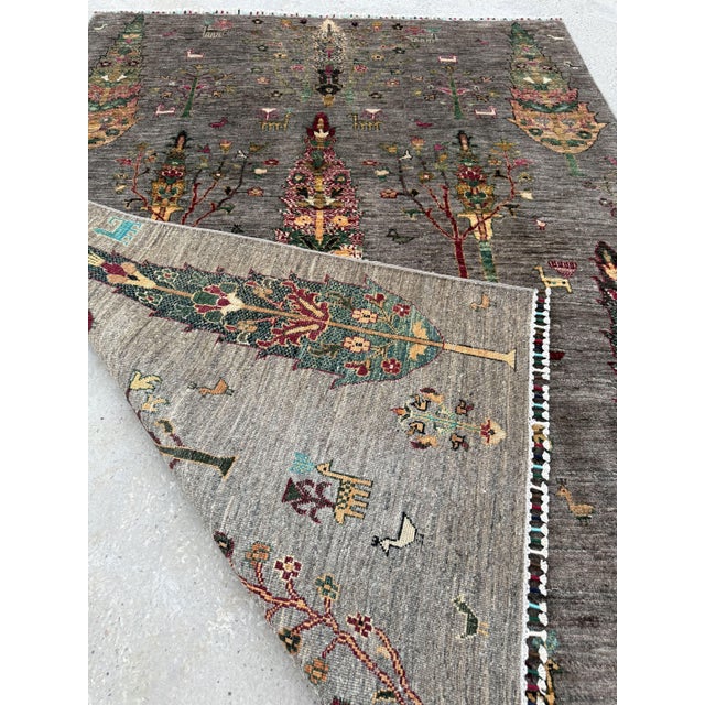 Cypress Tree Area Rug, Hand-Knotted Wool, Pictorial, 6x8, Charcoal & Rose For Sale - Image 10 of 10