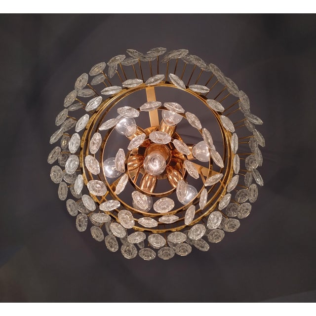 Gold Gilded Brass and Crystal Glass Chandelier attributed to Ernst Palme for Palwa, Germany, 1970s For Sale - Image 8 of 10