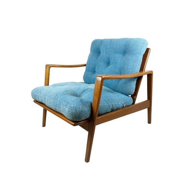 Blue Fabric & Teakwood Armchair by Arne Wahl Iversen for Komfort, 1960s For Sale - Image 16 of 16