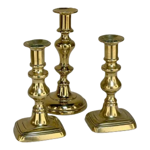 Set of Three 18th Century Hand-Made Brass Candlesticks