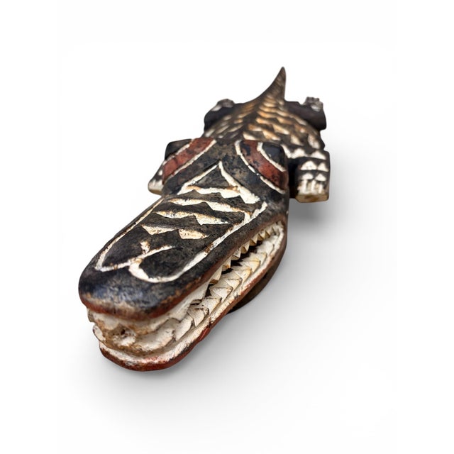 Tribal Vintage Hand-Carved West African Crocodile Tribal Wall Mask For Sale - Image 3 of 5