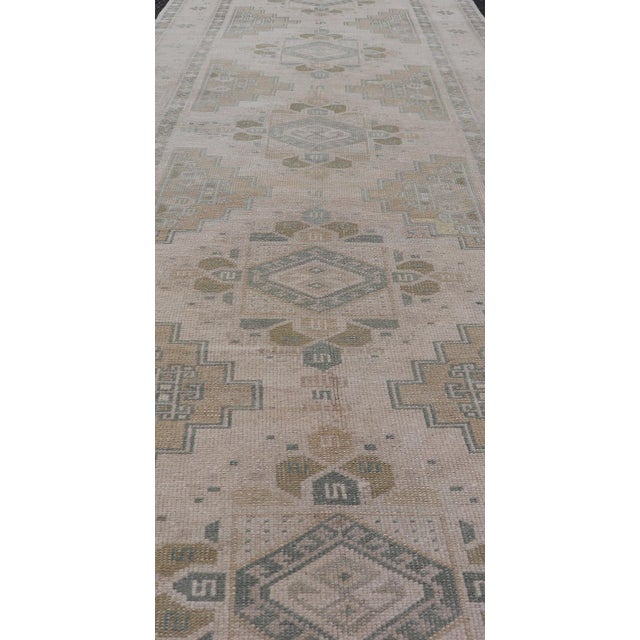 Mid 20th Century Vintage Turkish Oushak Runner in Neutral Tones, Taupe, Gray Green, Yellow 3'2 X 10'8 For Sale - Image 5 of 12