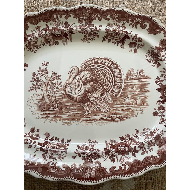Traditional Vintage Brown Transferware Copeland Spode "Turkey" Serving Platter For Sale - Image 3 of 10