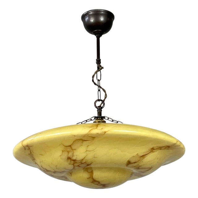 Marbled Opaline and Burnished Brass Pendant, Germany, 1930s For Sale