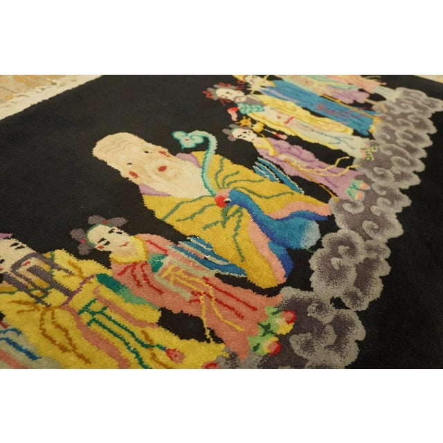 Textile 1920s Black Antique Chinese Art Deco Rug 10 Immortals Qing 2'7" X 4'10" Knotted Wool Carpet For Sale - Image 7 of 12