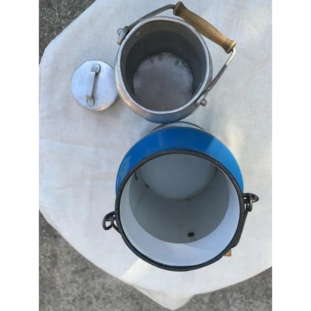 Blue and Aluminum Milk Cans, 1950s, Set of 2 For Sale - Image 6 of 8