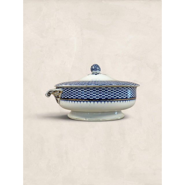 1900 - 1909 Antique Blue and White Porcelain Serving Tureen With Lid For Sale - Image 5 of 13