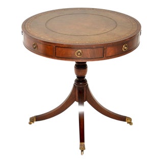 Antique Regency Style Leather Top Drum Table, 1890 For Sale