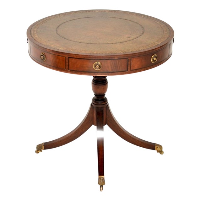 Antique Regency Style Leather Top Drum Table, 1890 For Sale