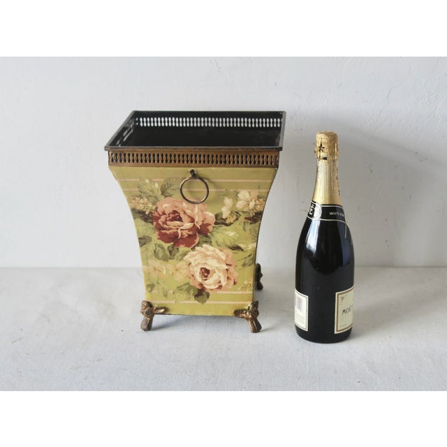 19th Century French Style Sheet Metal Cachepot Wastebasket Planter Flowers Hoop Handles Footed Details Vintage For Sale - Image 14 of 14