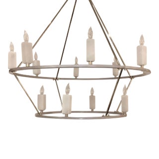 Modern Two-Tier Alabaster and Nickel Chandelier For Sale