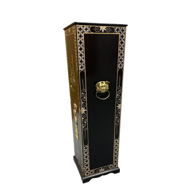 Chinoiserie Vintage Chinoiserie Black Lacquer and Soap Stone Maiden Umbrella Stand For Sale - Image 3 of 18