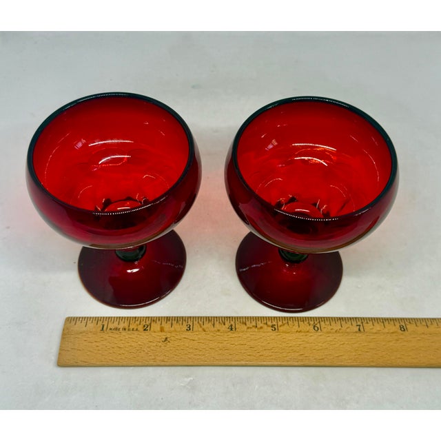 1930s Fenton Georgian Ruby Agua Caliente Champagne or Dessert Goblets - A Pair For Sale - Image 9 of 10