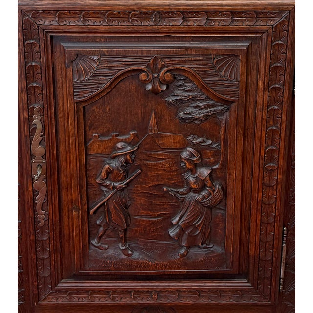 Antique French Breton Jam Cabinet Cupboard Storage Drawer Carved Oak 19th C For Sale - Image 4 of 18