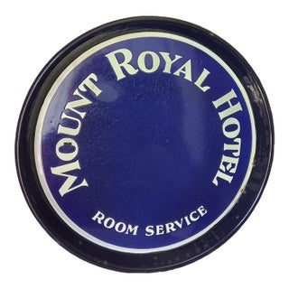 Antique Art Deco Advertising Tray Mount Royal Hotel Room Service Enamel Metal For Sale