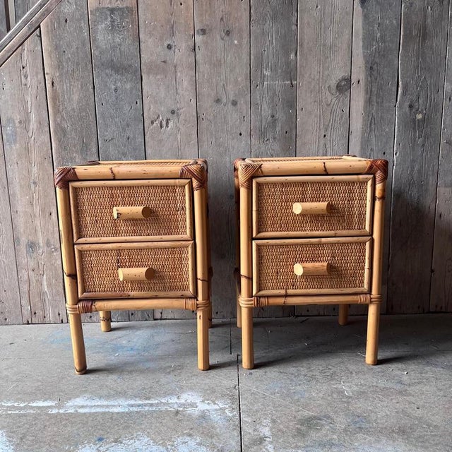 Bamboo and Cane Nightstands with Drawers, Set of 2 For Sale - Image 11 of 11