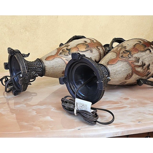 Pair of Vintage Neoclassical Urn Table Lamps With Decorative Fringe Shades For Sale - Image 16 of 18