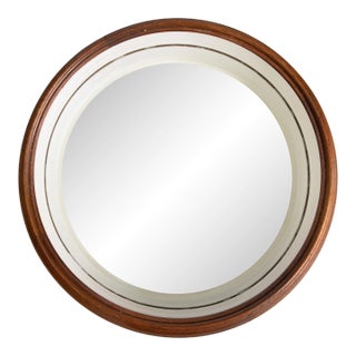 Antique English Walnut Round Porthole Mirror Circa 1920 For Sale