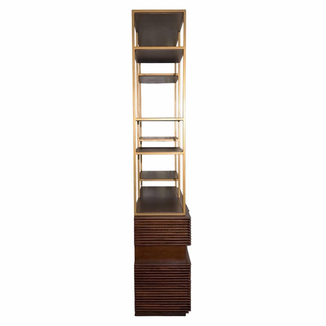 Contemporary Studio a Home Oslo Etagere in Dark Ash Wood and Brass-Bronze Finished Metal For Sale - Image 3 of 12