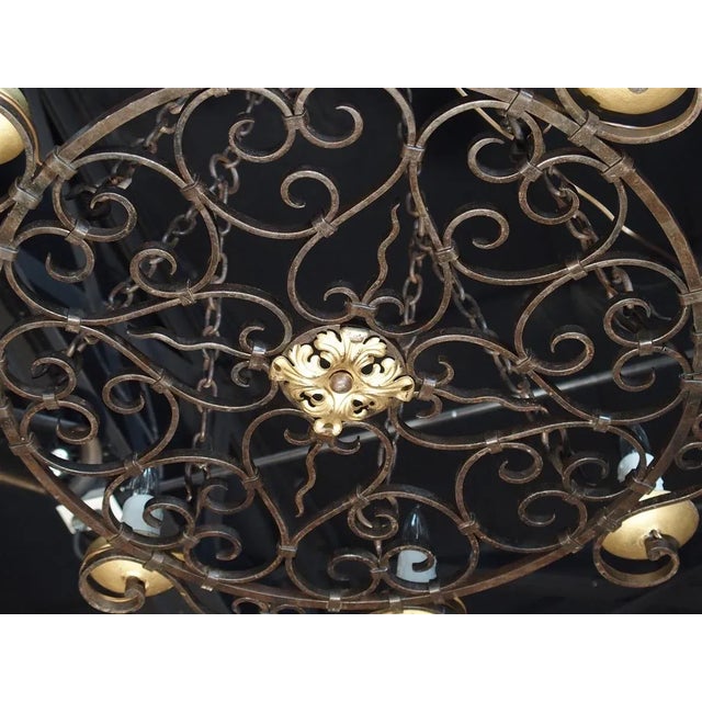 Chocolate Early 20th Century Round Cast Iron Antique Chandelier For Sale - Image 8 of 12
