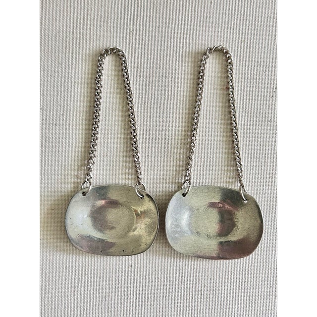 1970s Vintage Ornate Pewter Gin and Scotch Liquor Decanter Tags, Set of 2 For Sale - Image 5 of 5