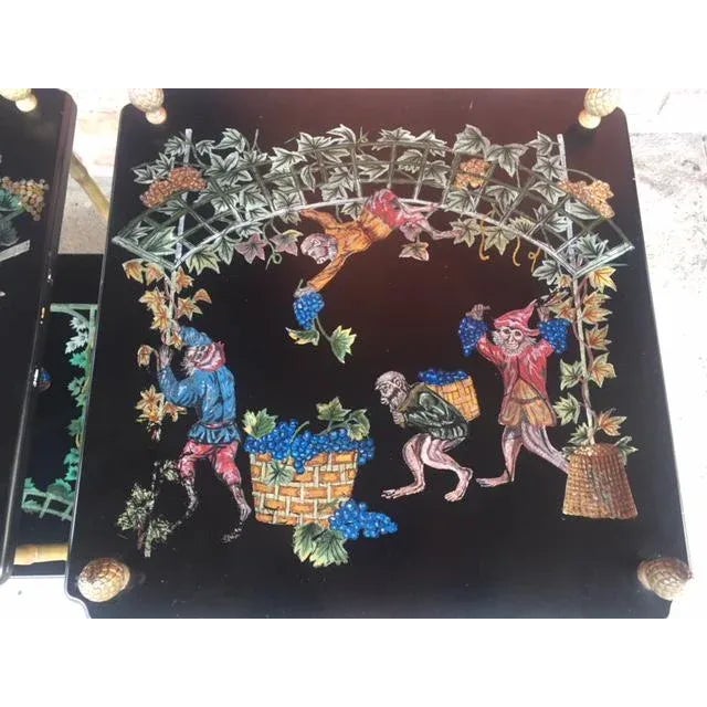 Black Vintage Black Lacquered Tables W/ Painted Scenes- a Pair For Sale - Image 8 of 12
