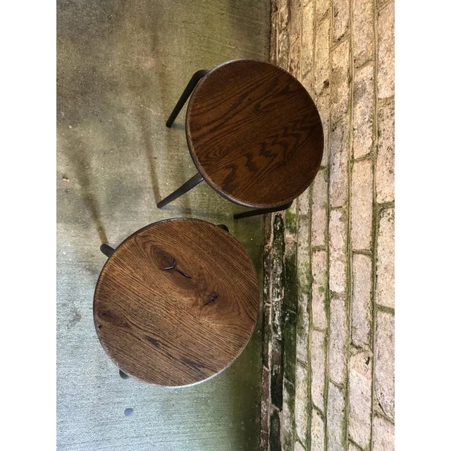 Brown Wood and Metal Industrial Stool For Sale - Image 8 of 9