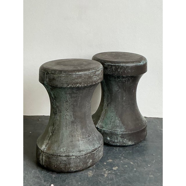 Contemporary Vintage Boho Made Goods “Freda” Concrete Over Fiberglass Low Stools - A Pair For Sale - Image 3 of 12