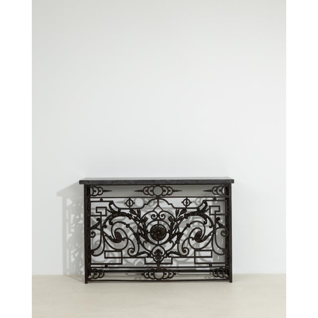 Neoclassical Wrought Iron Console With Belgian Bluestone For Sale - Image 4 of 10