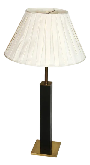Mid Century Walter Von Nessen Leather and Brass Column Table Lamp