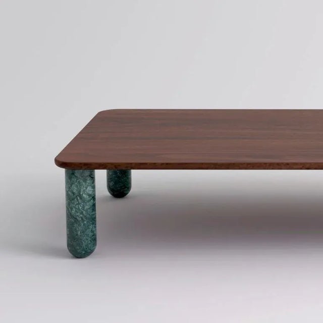 Contemporary XLarge Walnut and Green Marble Sunday Coffee Table by Jean-Baptiste Souletie For Sale - Image 3 of 11