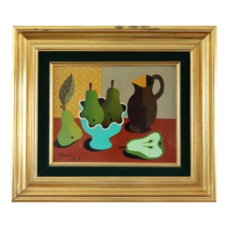 1978 Modernist 'Pear Arrangement' Vintage Still Life Tempera Painting by Swedish Artist Eric Cederberg (1897-1984), Framed For Sale