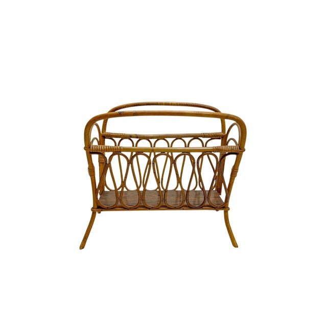 Mid-Century Modern Rattan Bamboo Magazine Rack from Franco Albini, Italy, 1970s For Sale - Image 3 of 15
