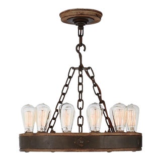 Ralph Lauren "Roark" Distressed Oak & Iron Ring Chandelier by Visual Comfort For Sale