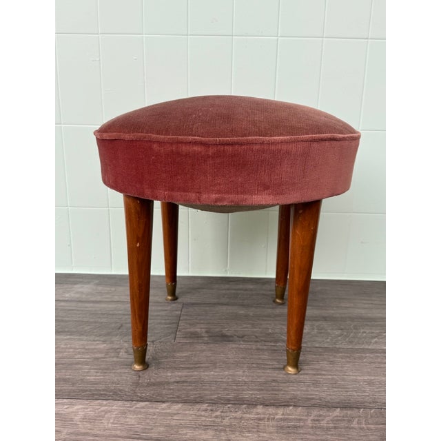 Small Vintage Ottoman in Wood and Velvet, 1950s For Sale - Image 4 of 10