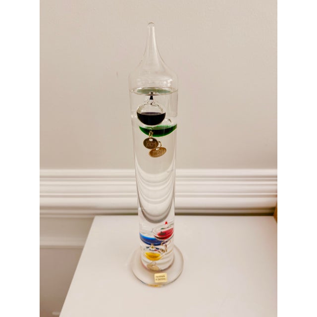 Mid-Century Modern Large Handmade German Galileo Thermometer | Hand-Blown Glass | Colorful Floating Spheres For Sale - Image 3 of 8