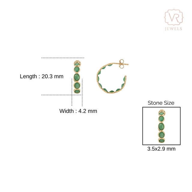 Metal 4.2 Carat Emerald Oval Chic Hoop Earrings in 18k Solid Gold for Women- A Pair For Sale - Image 7 of 11