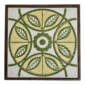 Mid 20th Century Italian Green Whiite Yellow Ceramic Trivet