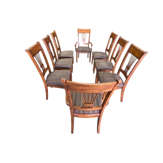 Late 20th Century Late 20th Century Traditional Expandable Wood Dining Table With 8 Upholstered Chairs – 9 Piece Set For Sale - Image 5 of 9