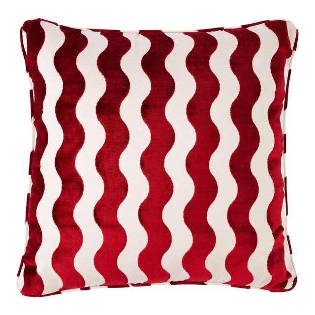 Schumacher x Miles Redd The Wave 22" Pillow in Red For Sale