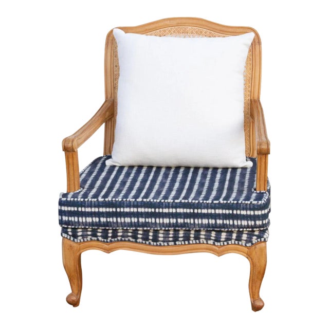 Provincial Cane With Indigo Seat Chair For Sale