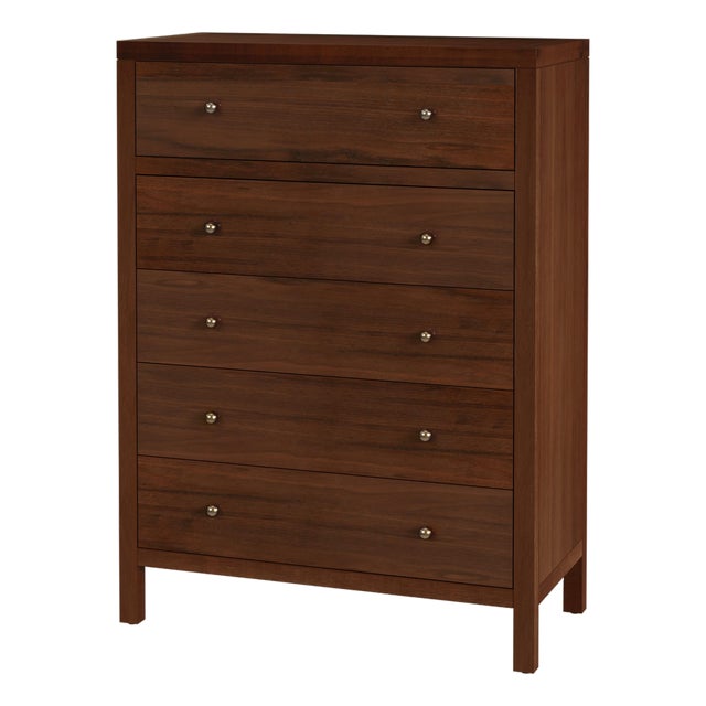 Nora 36 in. W Rectangular Wood 5 Drawer Tall Dresser, Walnut For Sale