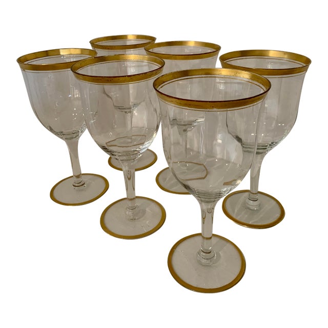 Art Deco Gold Rimmed Wine Glasses - Set of 6 For Sale